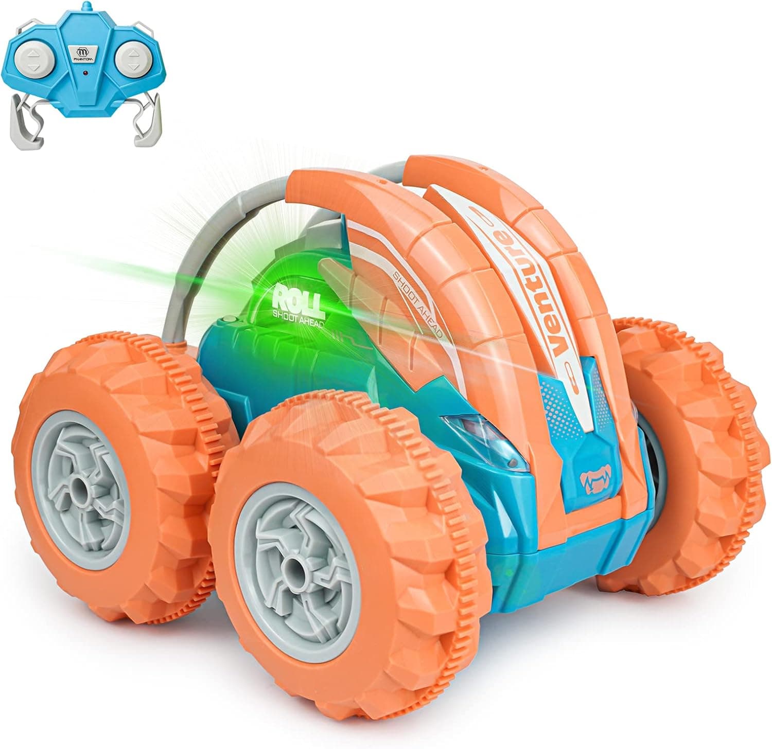 INVINZER Remote Control Car RC Stunt Car Hobby RC Cars 360°Flip Roll Back RC Toys Car with Colorful Lights for Kids Aged 6-12 Years Old RC Race Car for Boys Girls Orange