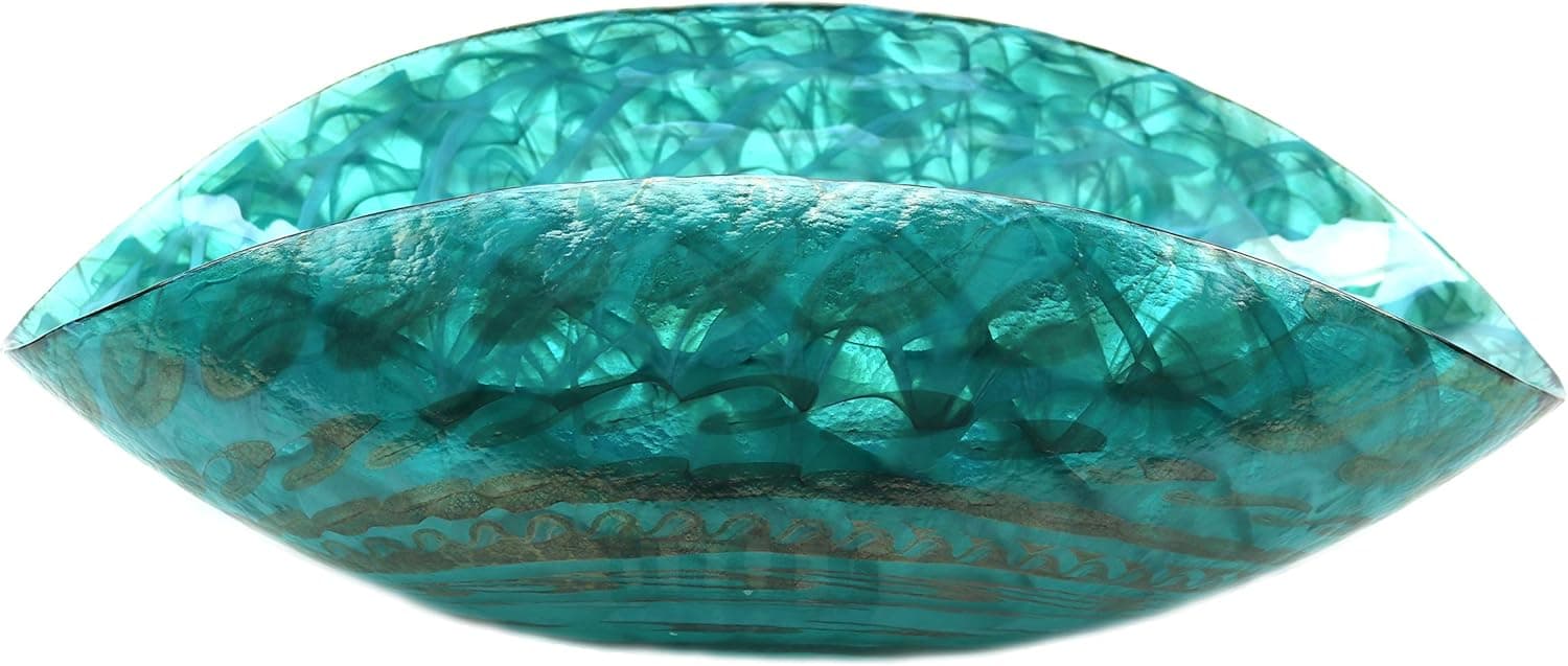 Murano Glass Emerald Shore Bowl Teal Green Modern Handmade Blown Glass 19" Length