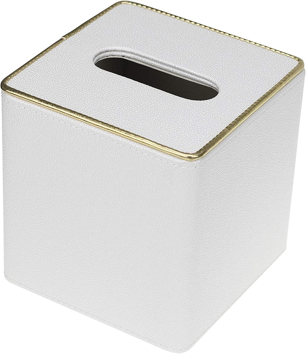 Ukwell Square Faux Leather Tissue Box Cover Modern Tissue Box Holder for Bathroom Bedroom Living Room Office (White Pearl)