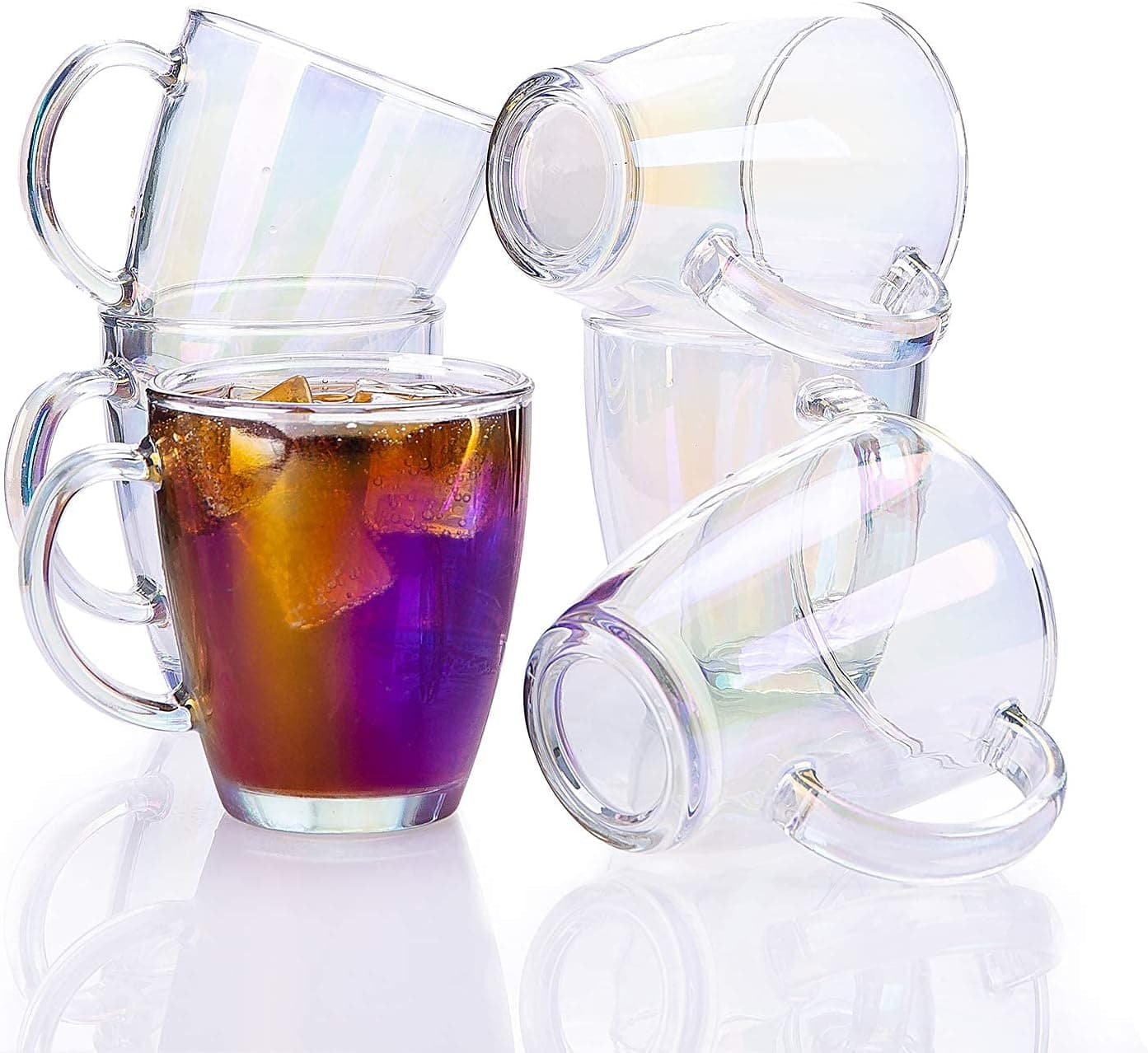 SUNNOW Vastto 11 Ounce Iridescent Glass Coffee Mug Warm Beverage Mug,for Latte,Cappuccino,Hot Chocolate,Tea and Juice,Set of 6 (Rainbow-colored)
