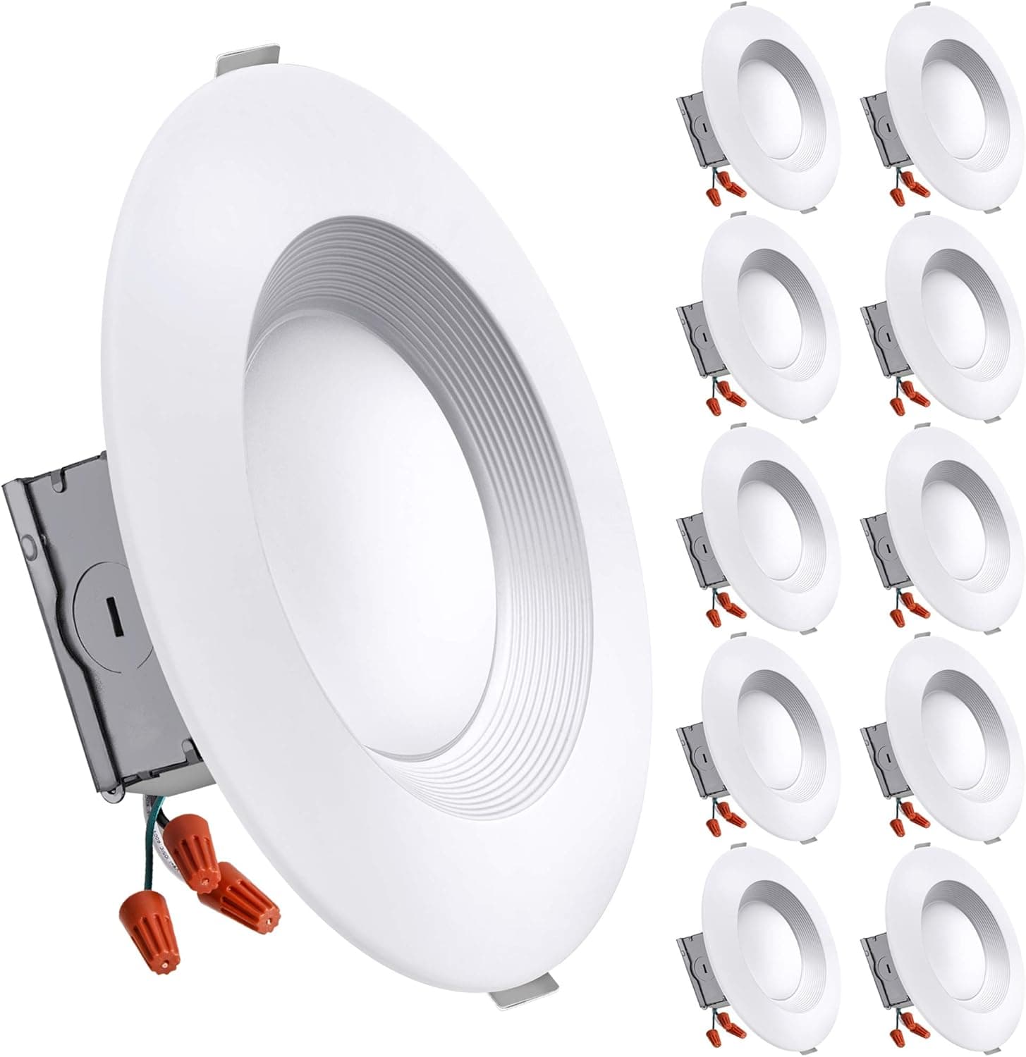FREELICHT 10 Pack 5/6 Inch Slim Recessed Lighting with Junction Box, 6000K Daylight Deluxe, Dimmable Retrofit Can-Killer Downlight with Baffle Trim, 15W=110W, 1200 LM, ETL Certified