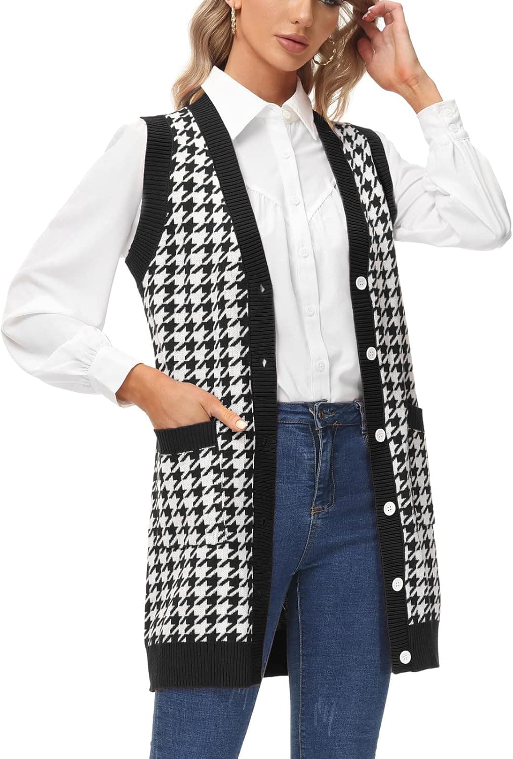 KANCY KOLE Women Cable Knit Sweater Vest Button Down Sleeveless Classic Cardigan Vests with Pocket Outwear S-XXL