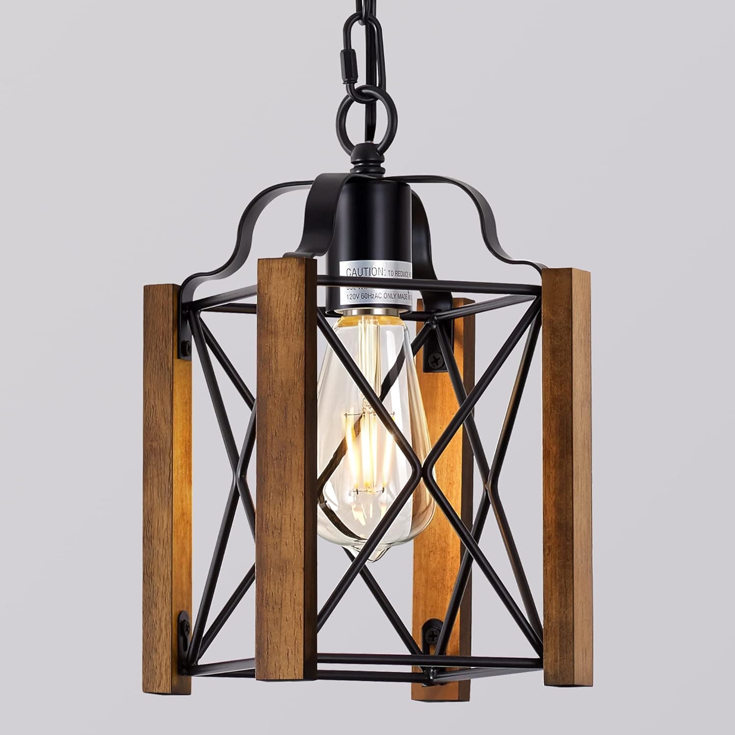 Ireliare Farmhouse Pendant Light, 1 Light Adjust Height Wood Pendant Light, Rustic Pendant Lighting for Kitchen Island Island, Dining Room, Bedroom, entryway