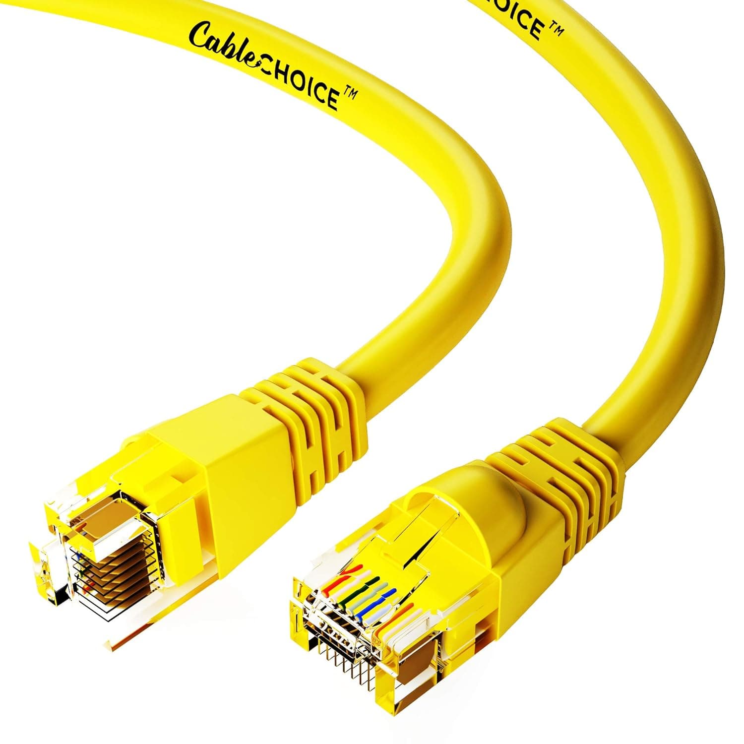CABLECHOICE Cat6 Ethernet Cable (10-Pack - 1 FT) Yellow - 24AWG Network Cable with Gold Plated RJ45 Snagless/Molded/Booted Connector - 10 Gigabit/Sec High Speed LAN Internet/Patch Cable - 550MHz