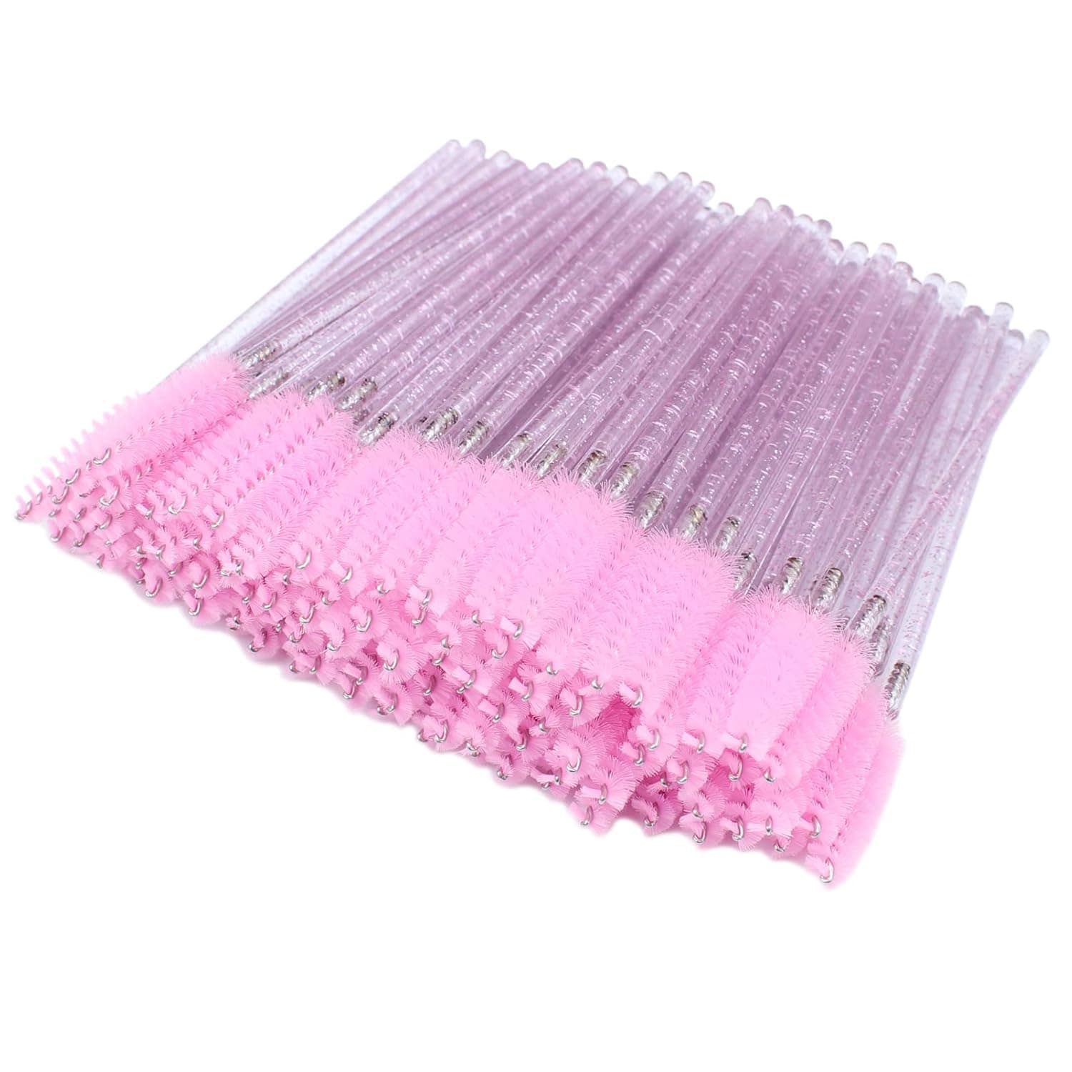 SenRocc 100pcs Eyelash Mascara Wands Disposable Lash Brushes Makeup Applicators Eyebrow Spoolies Brush Spoolies for Eyelash Extensions Crystal Brushes(Pink)
