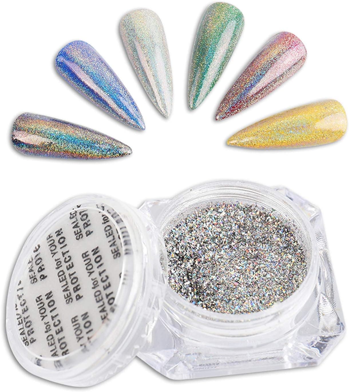 BISHENGYF Thick Laser Nail Powder,Holographic Nail Powder Rainbow Thick Powder Shining Chrome Manicure Pigment Glitter for Nail Salon, DIY Nail Art Decoration