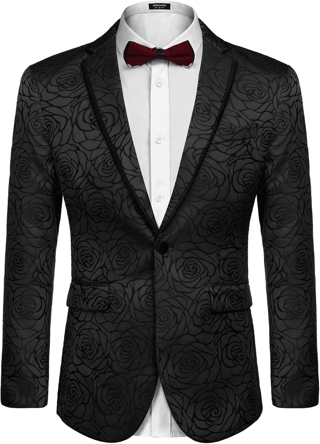 Coofandy Men's Floral Suit Jacket Embroidered Wedding Blazer Party Dinner Tuxedo