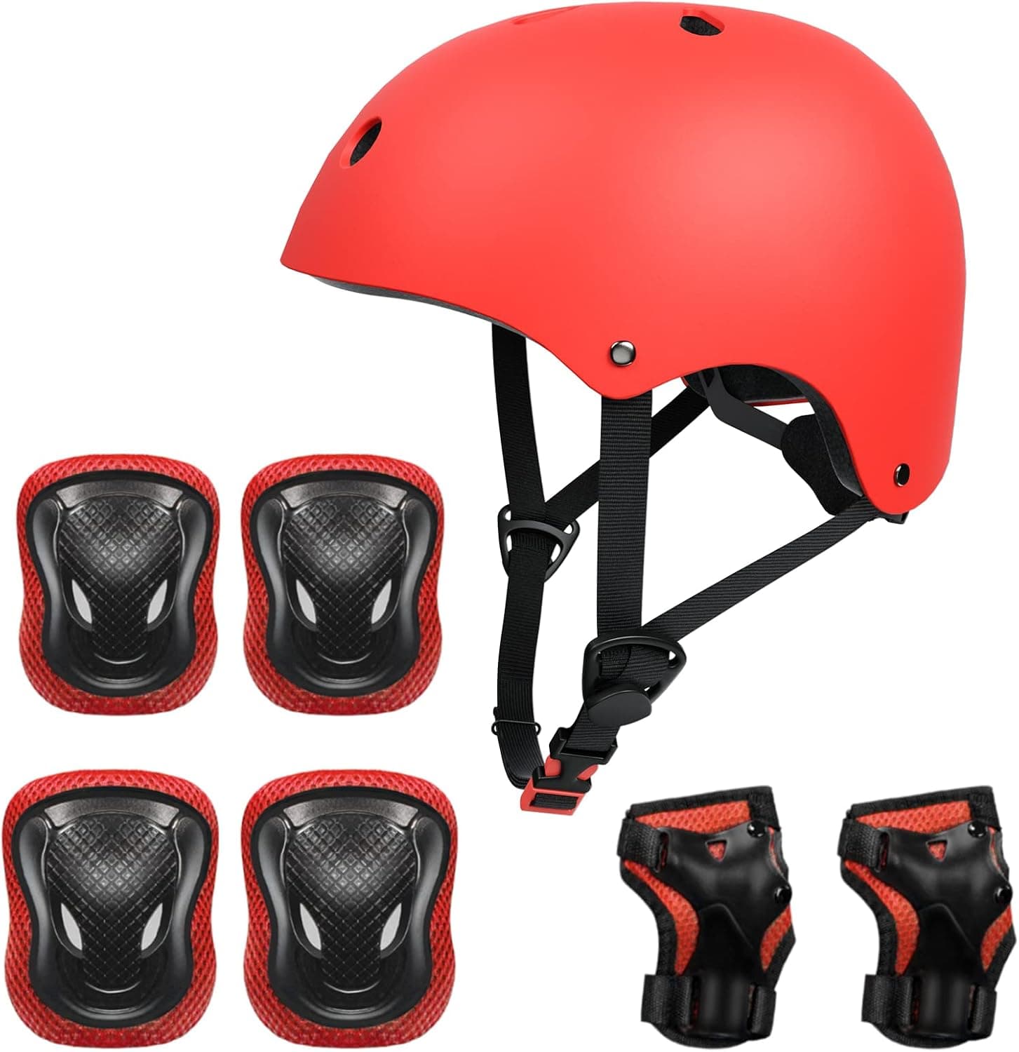 Glaf Kids Bike Helmet Toddler Helmet for Ages 3-14 Boys Girls Kids Protective Gear Set Kids Helmet and Knee Elbow Pad Set for Skateboard Helmet (Medium: 21.26"-22.44", Red)