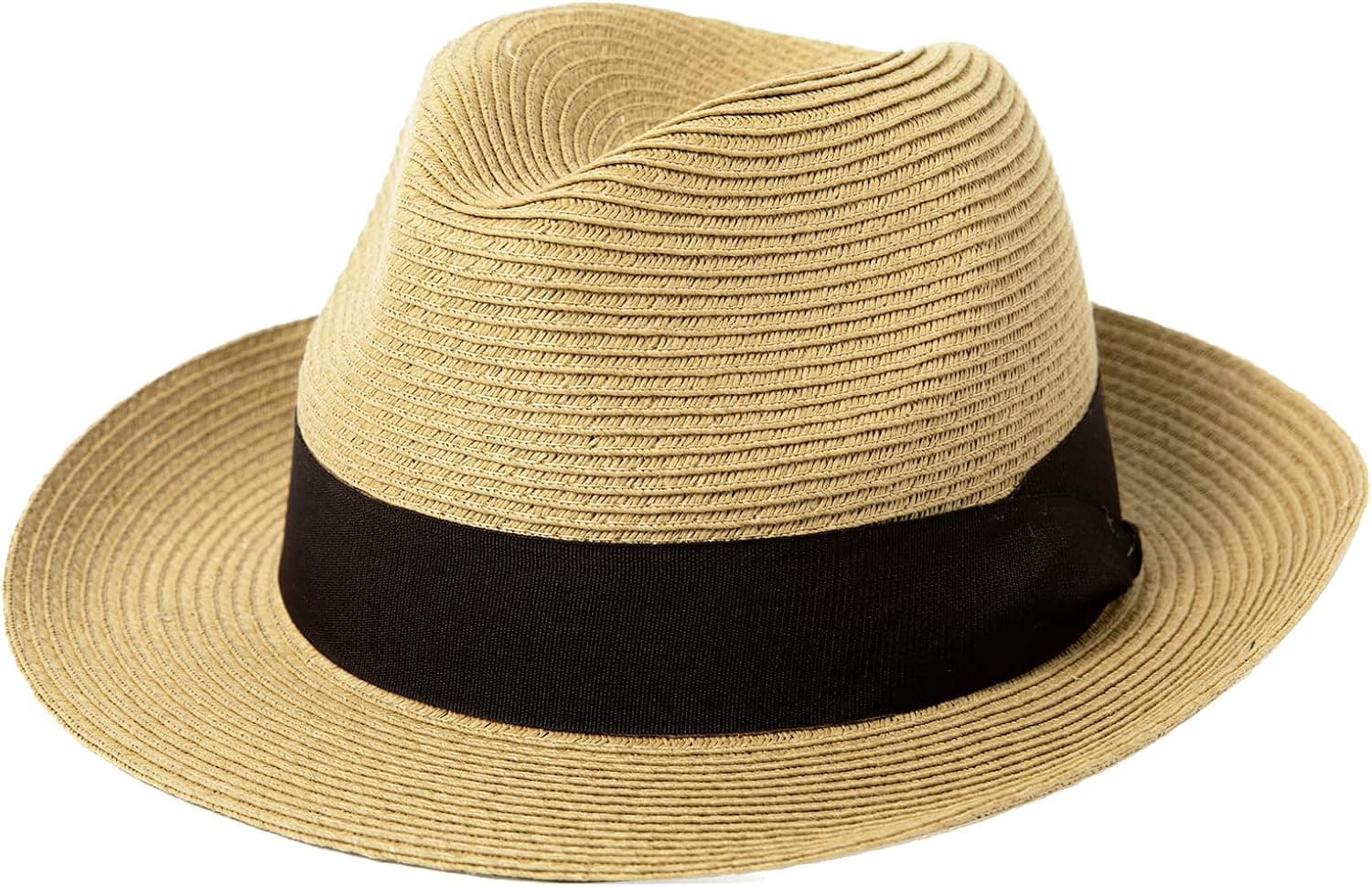 Comhats UPF 50+ Unisex Sun Straw Fedora Hat for Women Men,Packable Beach Hat Wide Brim Panama Hat UV Summer Hat