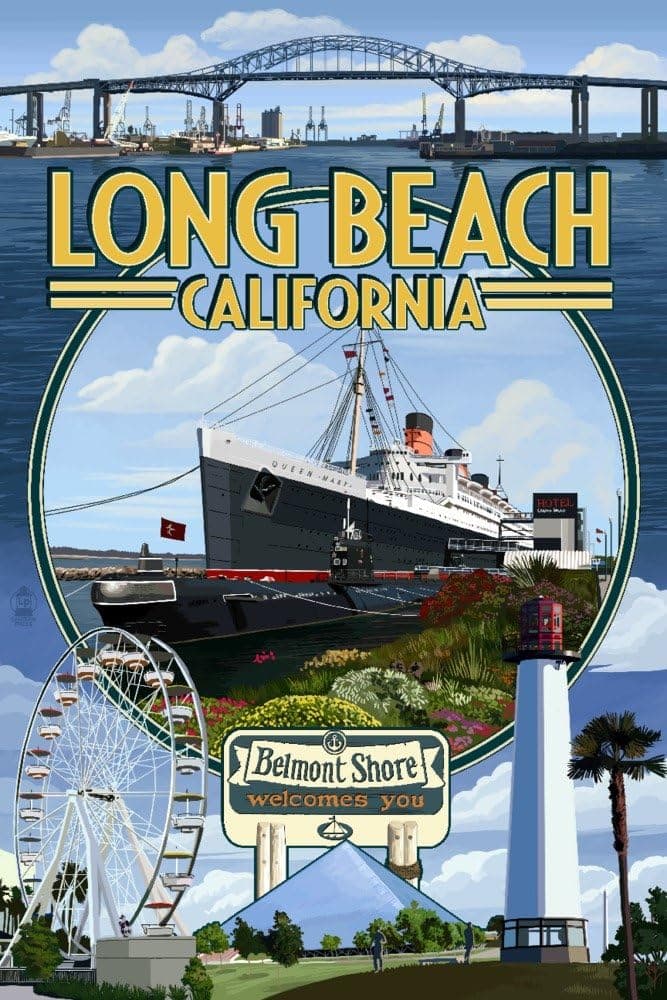 Long Beach, California, Montage (24x36 Giclee Gallery Art Print, Vivid Textured Wall Decor)