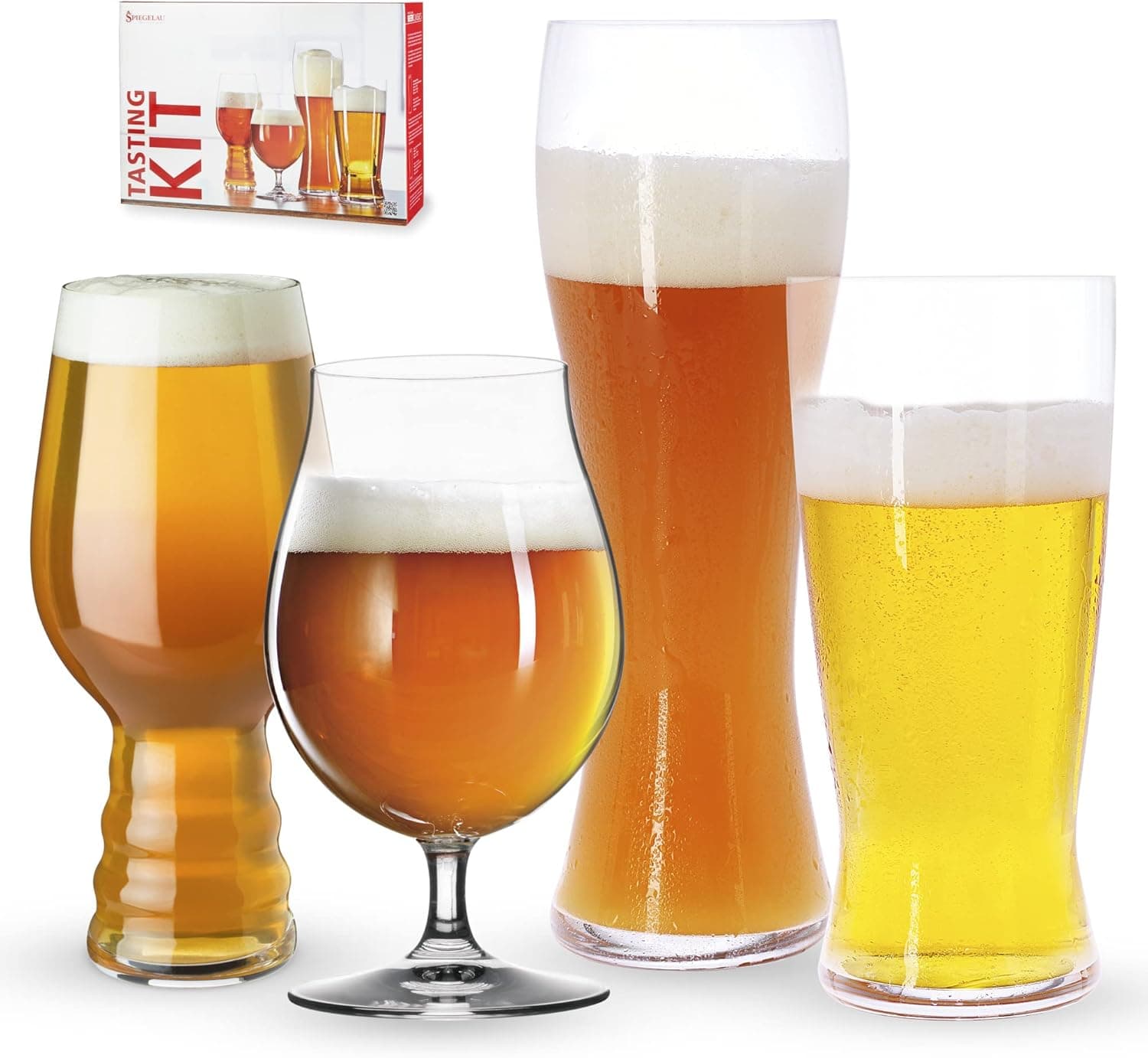 Spiegelau Craft Beer Tasting Kit Glasses, Set of 4, European-Made Lead-Free Crystal, Modern Beer Glasses, Dishwasher Safe, Professional Quality Tasting Glass Gift Set