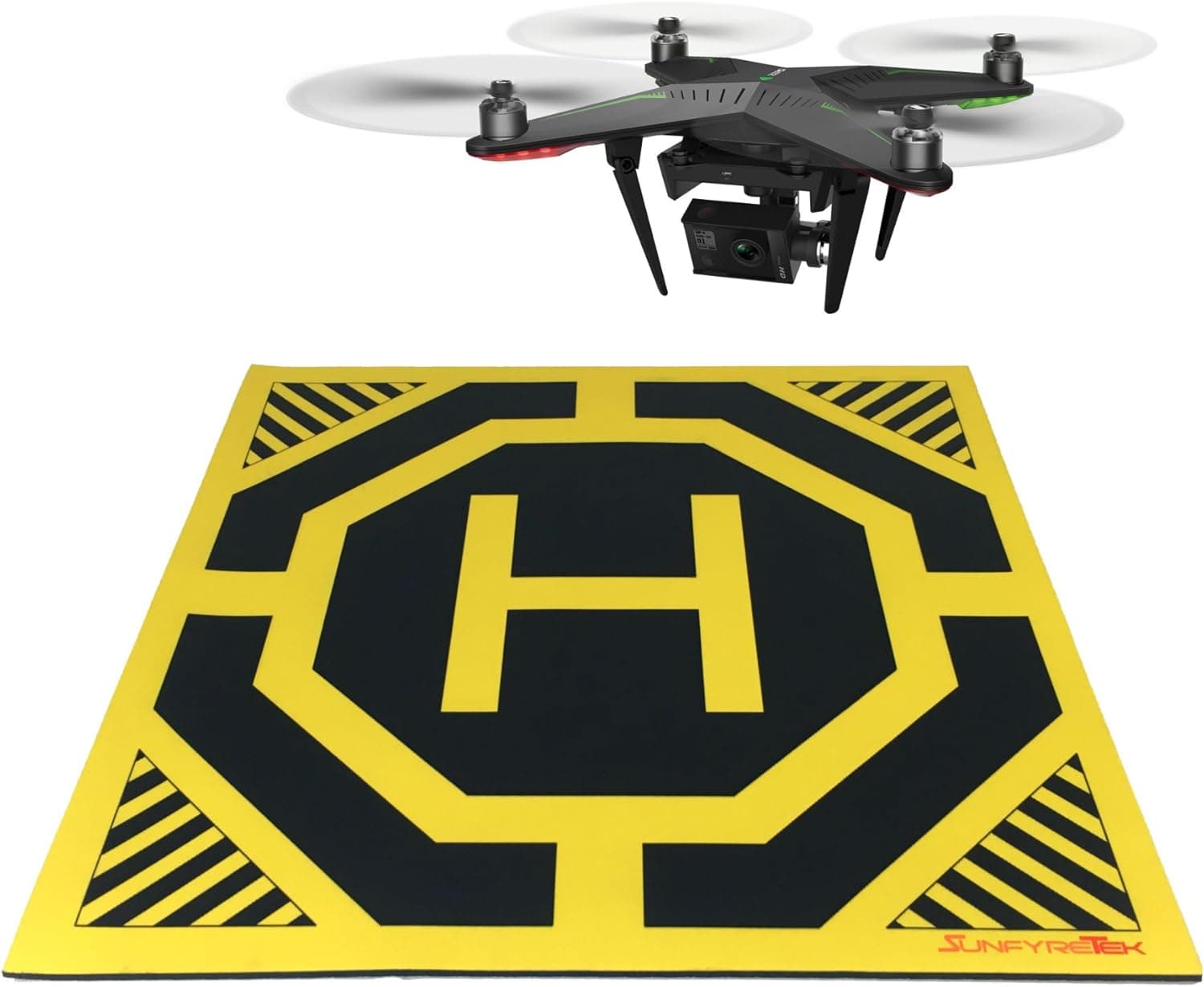 XXL Super Large Drone, Helicopter, Quadcopter Landing Pad - 30 by 30 in - Highly Visible, Protect Your Investment From Debris Sand, Soft Eco-Friendly Rubber, Waterproof Cloth-Neon Yellow-Made in China