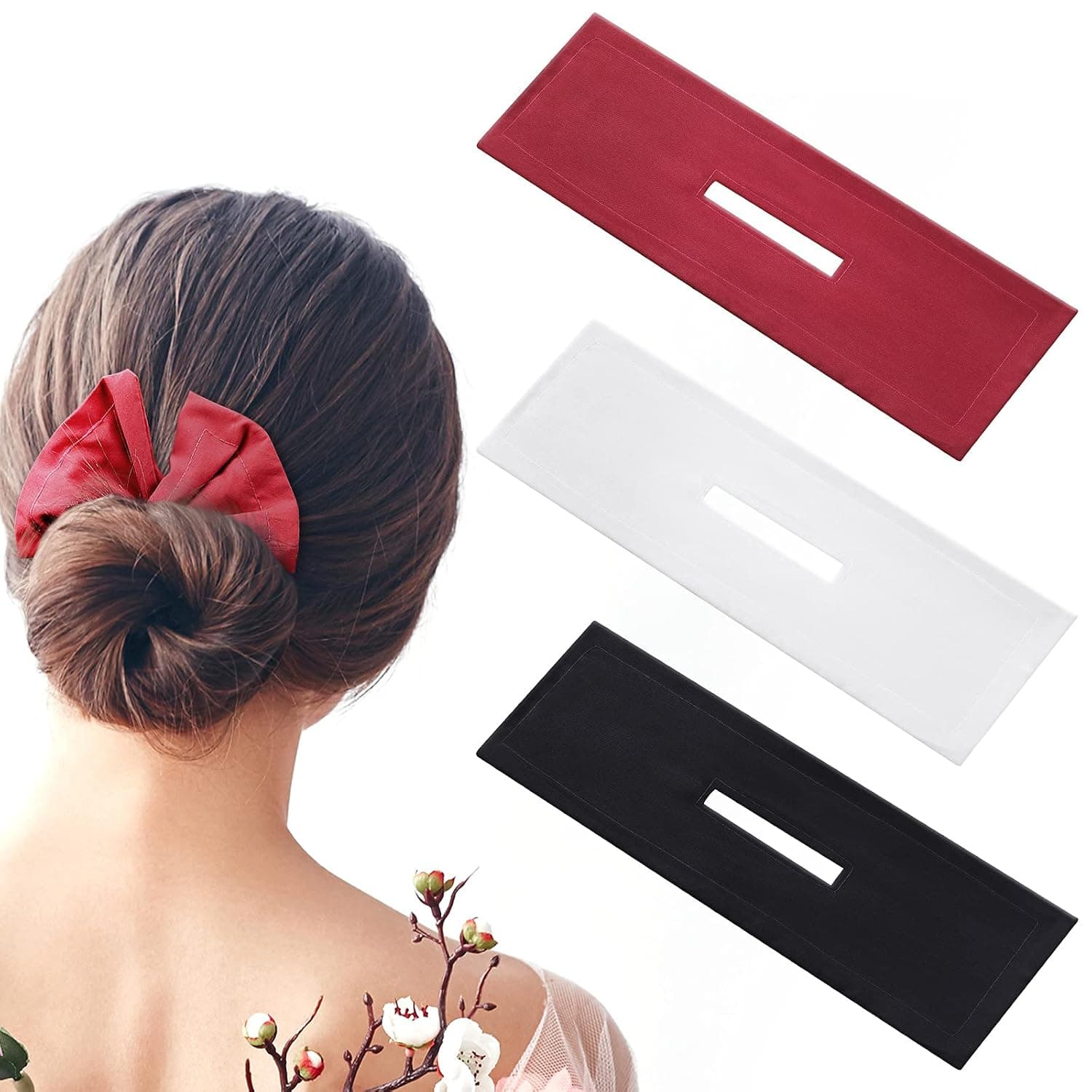 3 Pieces Hair Maker Solid Color Maker Cloth Hair Bun Wraps French Hairstyle Twist Donut Flexible Donut Bun Former Hair Accessories for Hair Styling (Black, White, Red)