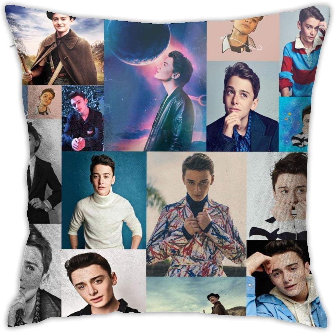 JUNIP Noah-Schnapp-Collage Pillow Case Fashion Square Pillowcase Decor Throw Pillow Cover 18in18in