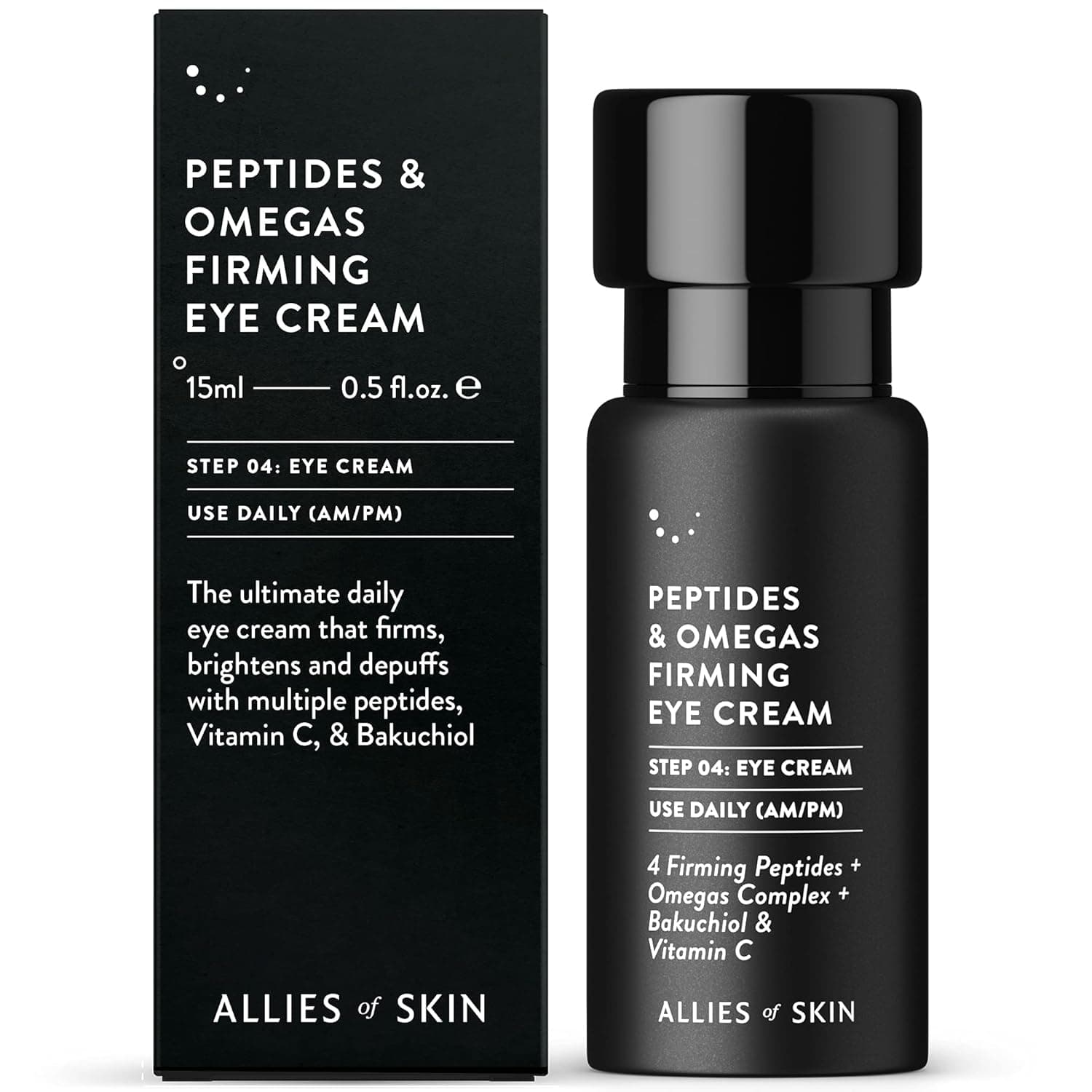 Allies of Skin Peptides & Omegas Firming Eye Cream: Vitamin C, Bakuchiol, Ceramide. For Dark Circles, Wrinkles & Puffiness. Anti-Aging. Firms & Brightens Under Eye Area 0.5 oz / 15 ml