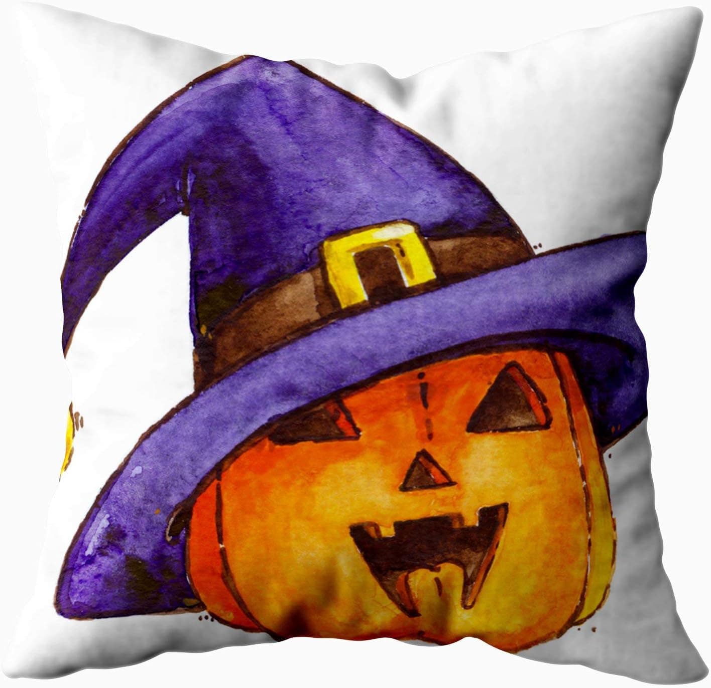ROOLAYS Halloween Soft Pillow Case, Square Throw Pillowcase Covers 18X18Inch,Pumpkin Witch Halloween Watercolor Both Sides Farmhouse Decor Cushion,Purple Orange