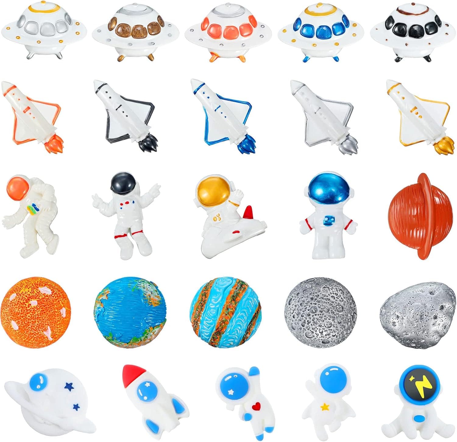 31 Pieces Space Cake Topper Astronaut Cake Toppers Space Planets Rocket Resin Birthday Themed Party Decorations DIY Cake Topper Mini Crafts for Kids Baby Space Party