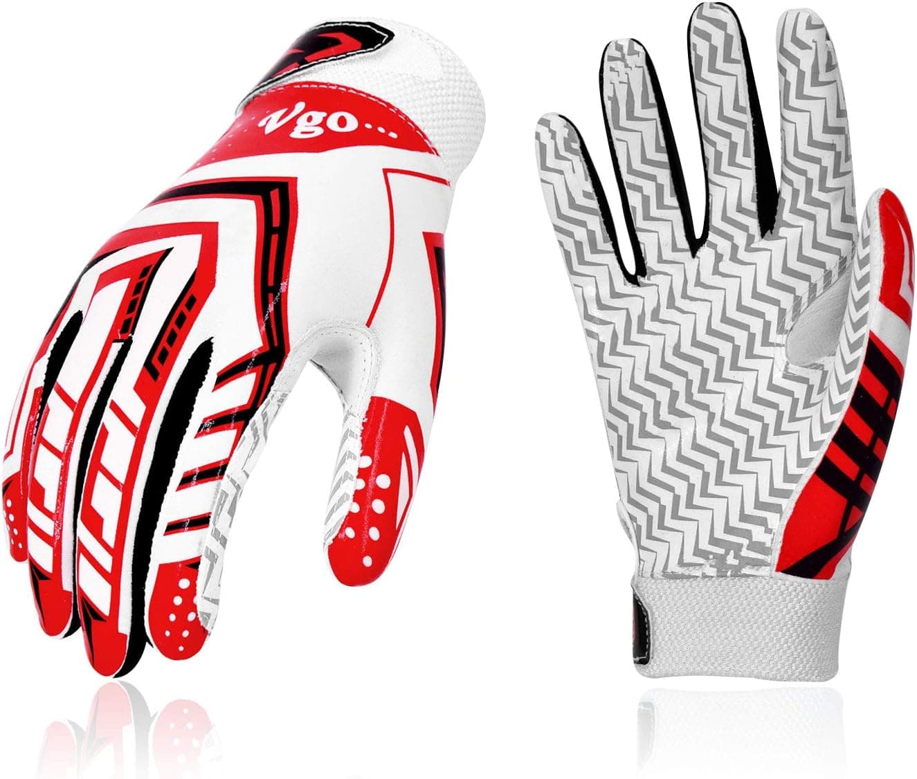 Vgo... Age 12-13 Junior Sticky Grip Flexible Football Gloves Receiver Gloves(Size M, Red, MF2501)