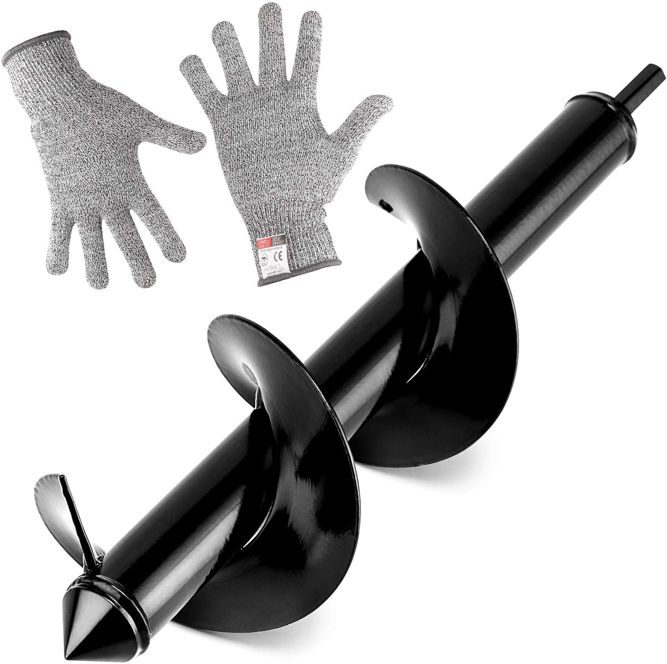 Oak Leaf Auger Drill Bit, 3" x 12" Garden Auger Bit Flower Planting Bulb Auger, Post or Umbrella Hole Digger For 3/8” Hex Drive Drill, Bonus Cut Resistant Gloves (Large Size)