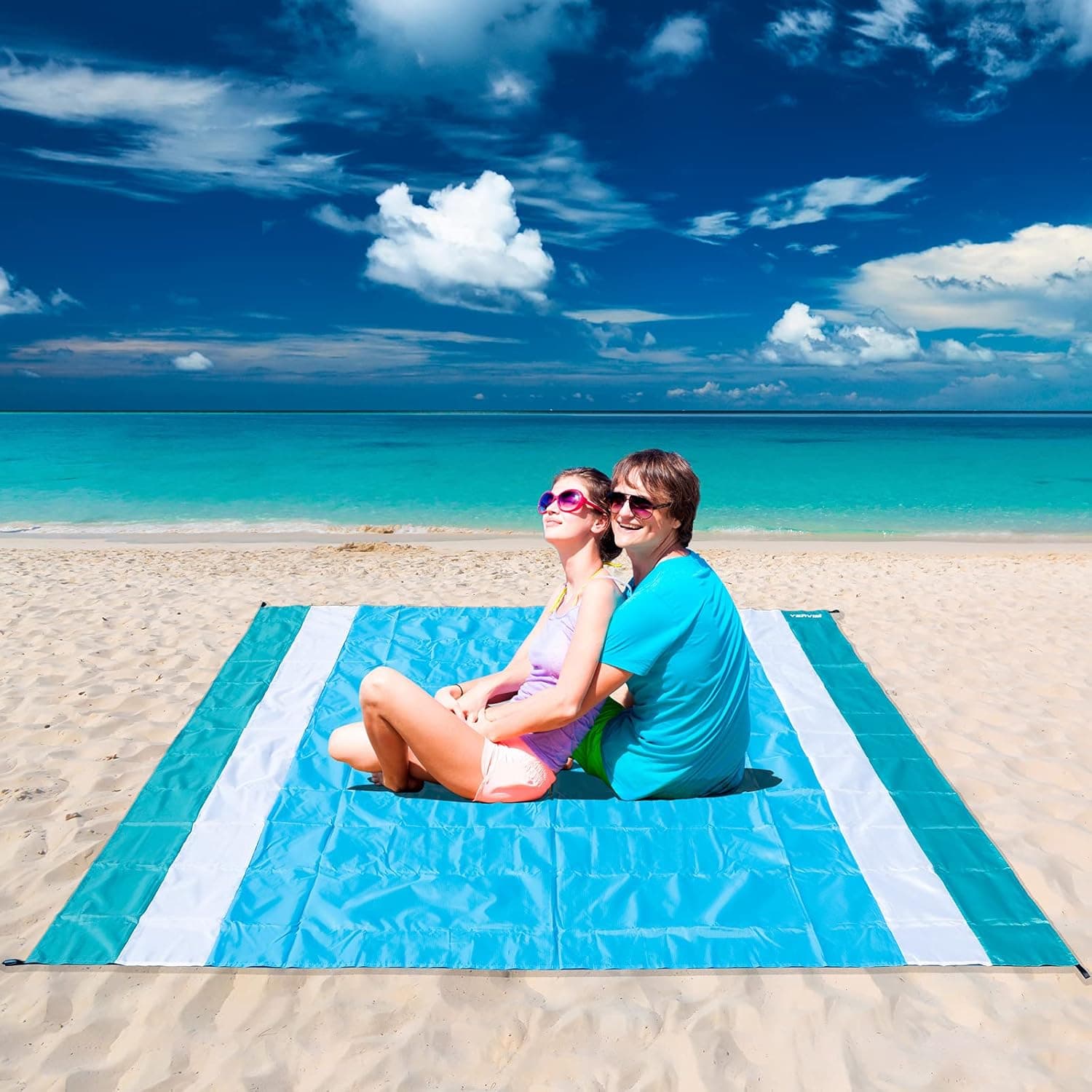 Picnic Blanket - YERVIM Beach Blanket, Waterproof Sandproof, Oversized Lightweight Beach Mat for 4-7 Adults, Outdoor Blanket, Portable Picnic Mat for Travel, Camping, Hiking (Blue - 79" x 83")