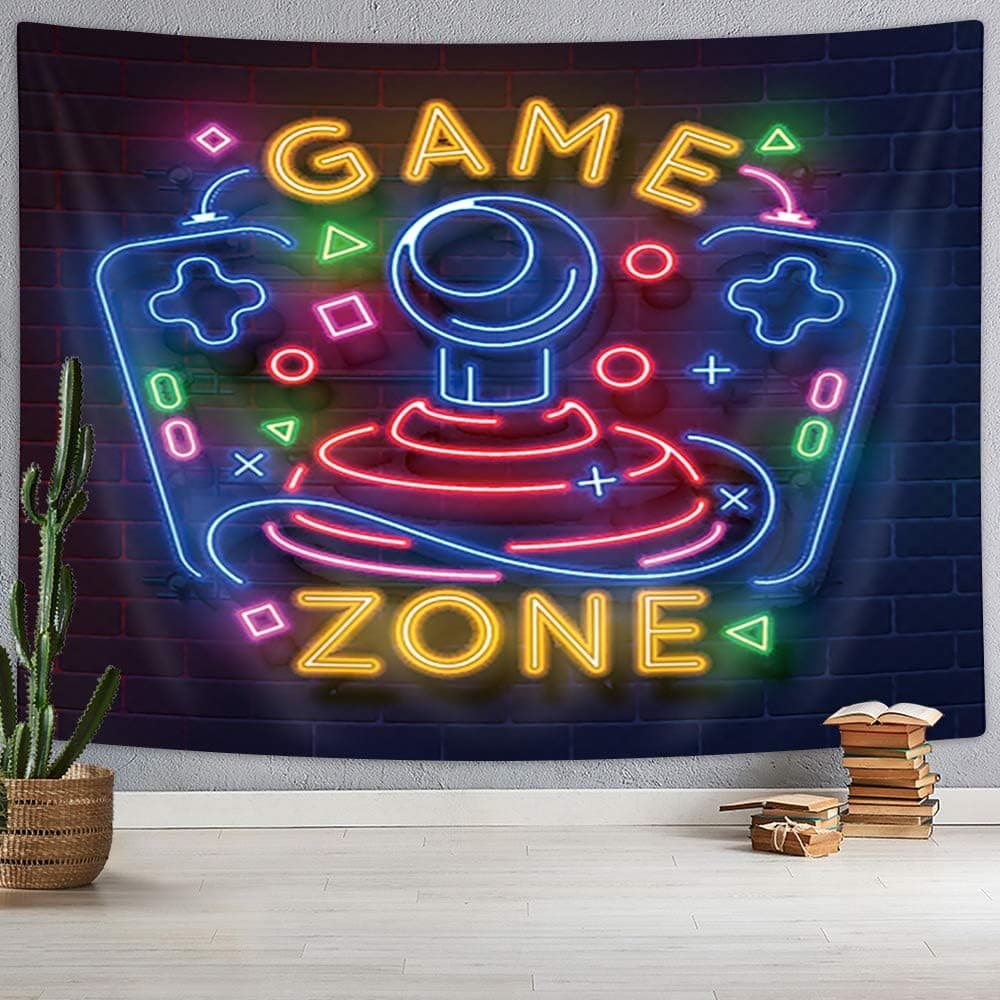 Game Decor Tapestry, Retro Gamer Label with Gamepad Art Tapestry Wall Hanging, Hippie BohoTapestry Wall Hanging Blanket Home for Bedroom Living Room Dorm TV Background, 60X40IN Men Boys