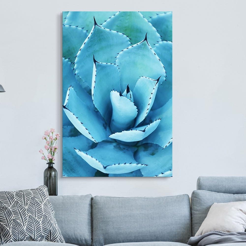 wall26 Canvas Wall Art - Closeup of a Blue Succulent Plant with Spikes - Giclee Print Gallery Wrap Modern Home Art Ready to Hang - 16x24 inches