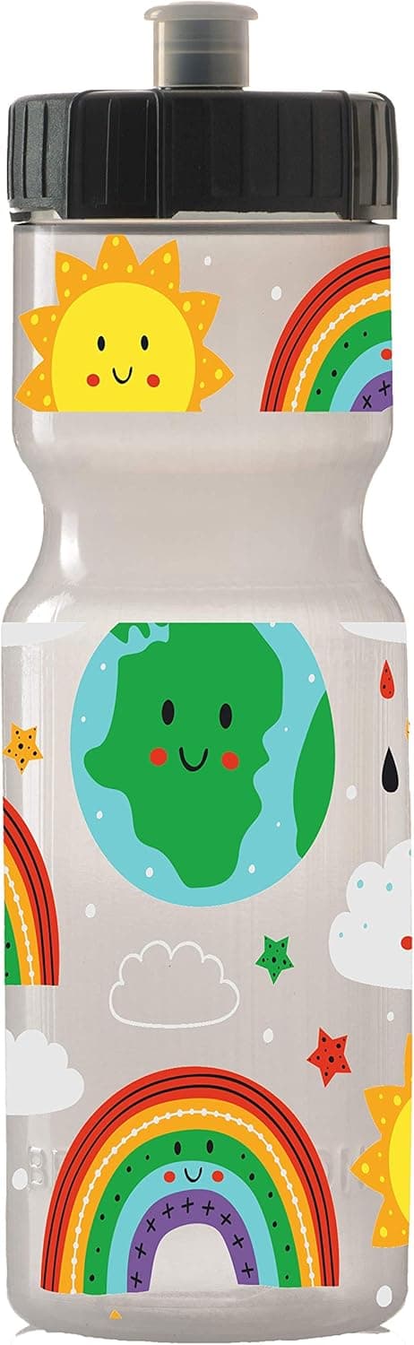 Kids Sports Squeeze Water Bottle - 22 oz. BPA Free Sport Bottle W/ Easy Open Push/Pull Cap - Durable Bottles Perfect for Boys & Girls, School & Sports - Made in USA (Earth)