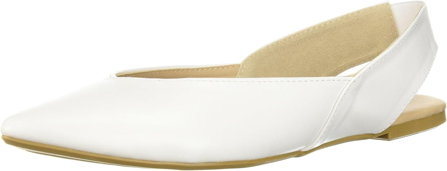Qupid Women's Pointy Toe Ballerina Ballet Flat, White, 7 M US