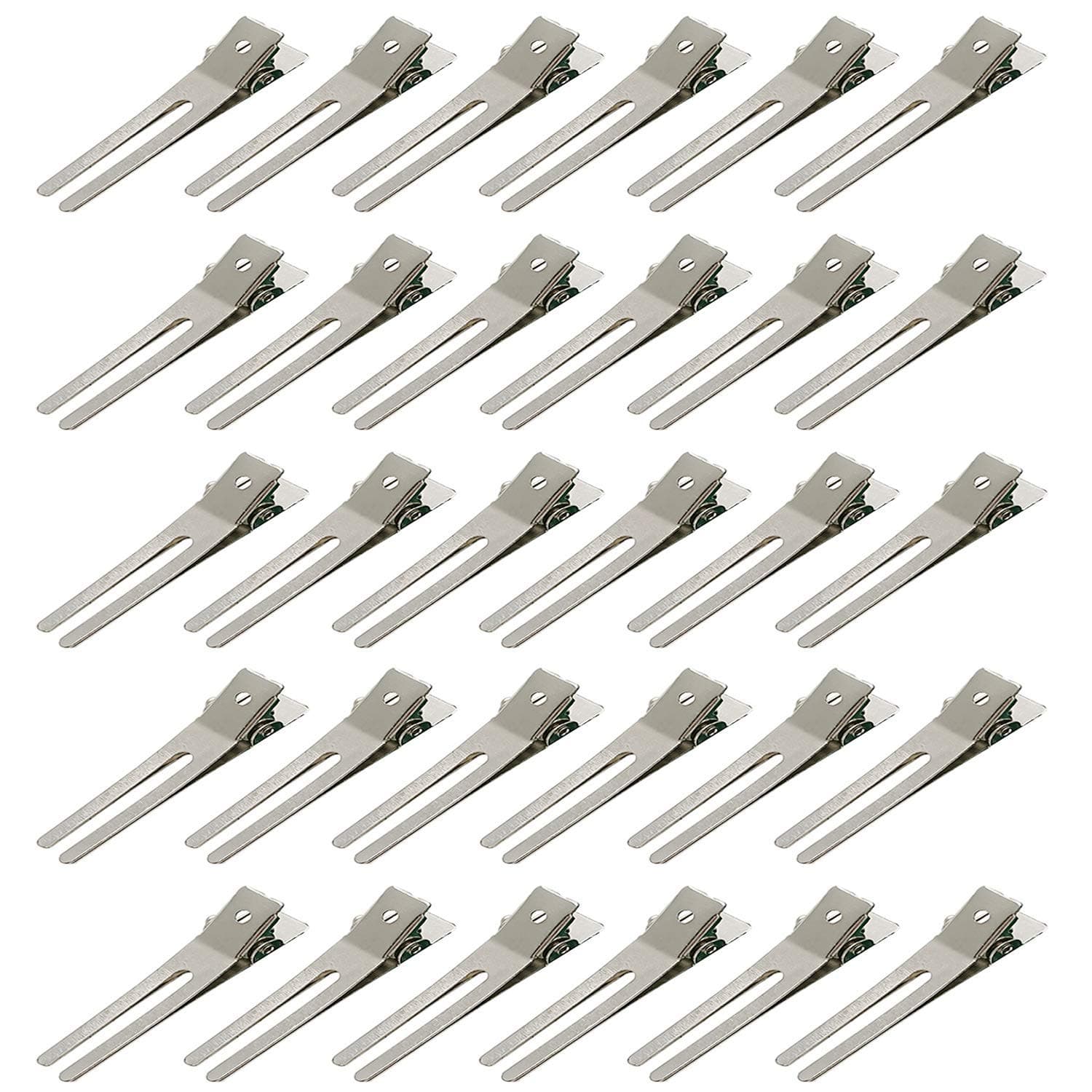 100 Pcs Hairdressing Double Prong Curl Clips 1.8" Curl Setting Section Hair Clips for Hair Bow Great Pin Curl Clip, Styling Clips for Hair Salon, Barber, Silver.