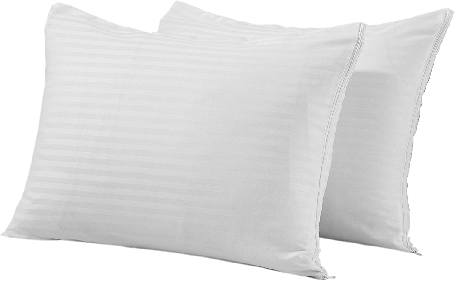King Set of 2 Premium Zippered Pillow Protectors Covers High Thread Count White Cotton Sateen Hypoallergenic Pillow Cases Hotel Quality Set of 2 Encasements