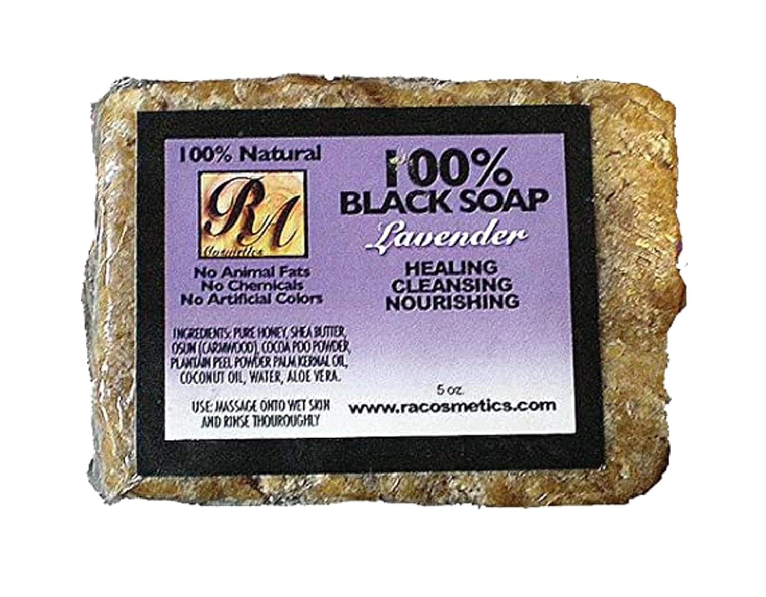 RA Cosmetics 100% Natural Black Soap with Lavender 5oz