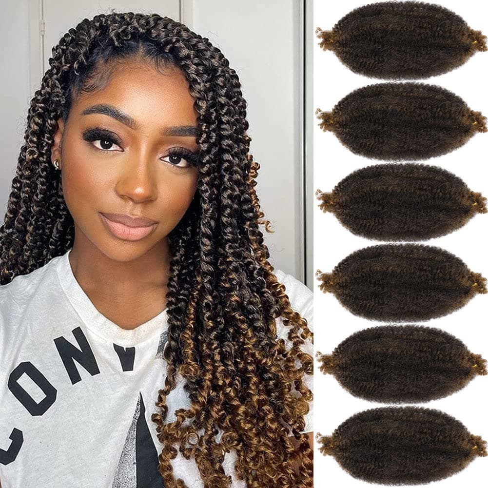 Marley Twist Braiding Hair 6 Packs 16 inch Marley Hair Ombre Brown Pre Separated Springy Afro Twist Hair Cuban Twist Braiding Hair for Faux Locs Crochet Hair (T30#)