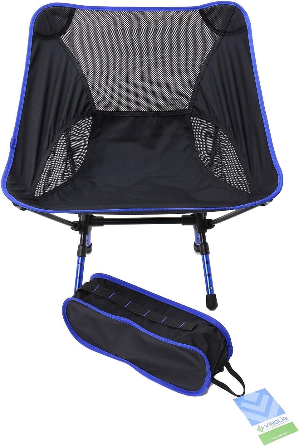 Vinqliq® Folding Collapsible Portable Height-Adjustable Aluminum Outdoor Camping Chair Lightweight for Camping, Hiking, Backpacking, Hunting, Fishing, Garden, Beach, Travel (Black&Blue)