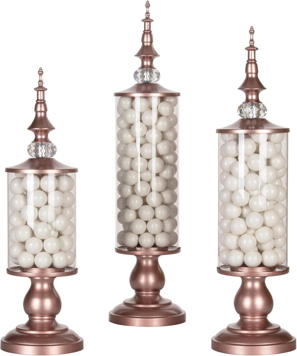 Amalfi Decor Apothecary Jars Clear Glass Candy Dish Holder with Metal Lids Cookie Jar Buffet Display, Rose Gold, Set of 3