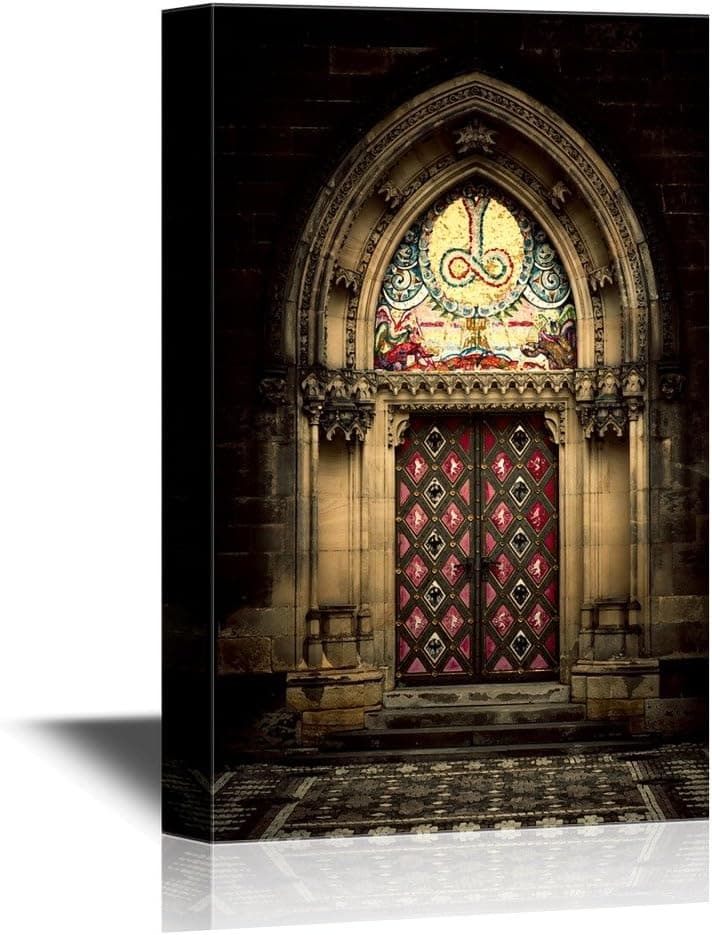 wall26 - Doors Canvas Wall Art - Entrance Door of St. Peter and Paul Church in Prague - Gallery Wrap Modern Home Art | Ready to Hang - 12x18 inches