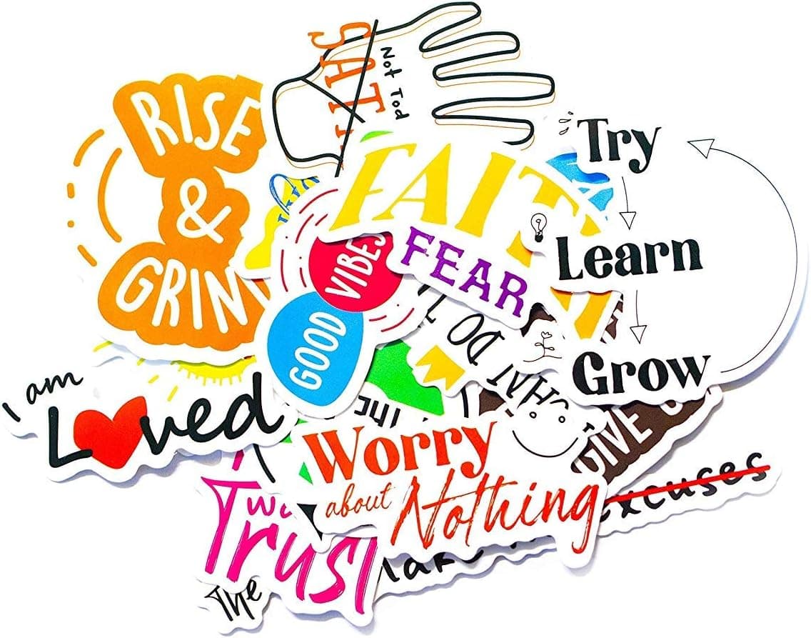 Waterproof Sticker Decal Waterproof Aesthetic Stickers for Water Bottles (18pcs) - Trendy, Motivational, Inspirational, Waterproof Vinyl for Laptop, Phone, Luggage, Skateboards and etc. - 70 by 7
