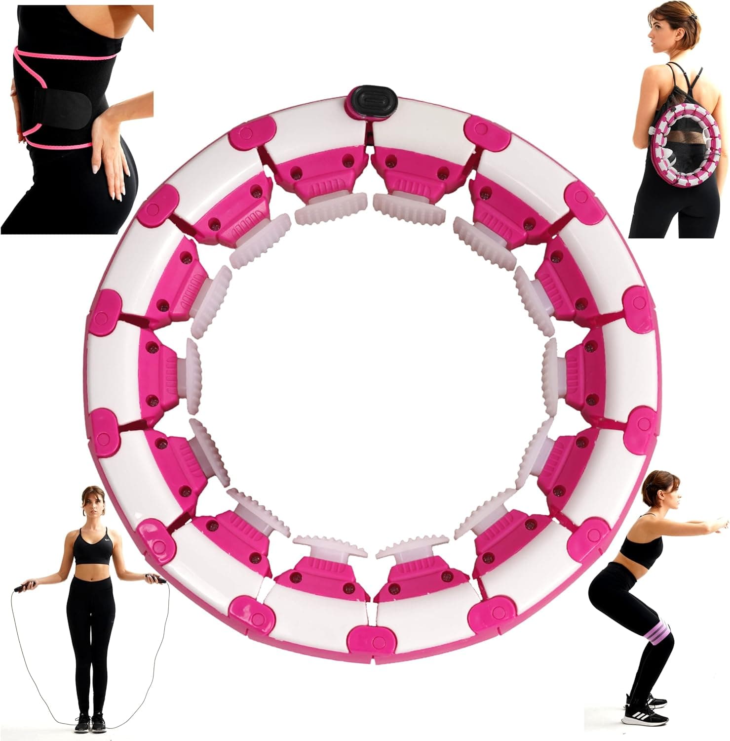 CAZZOVA Sport Package with Extra Large Smart Weighted Hula Hoop with 28 Detachable Knots for Plus Size Adults- Waist Trimmer - Rope - Carry Bag - Resistance Band, Infinity Hoola Hoop