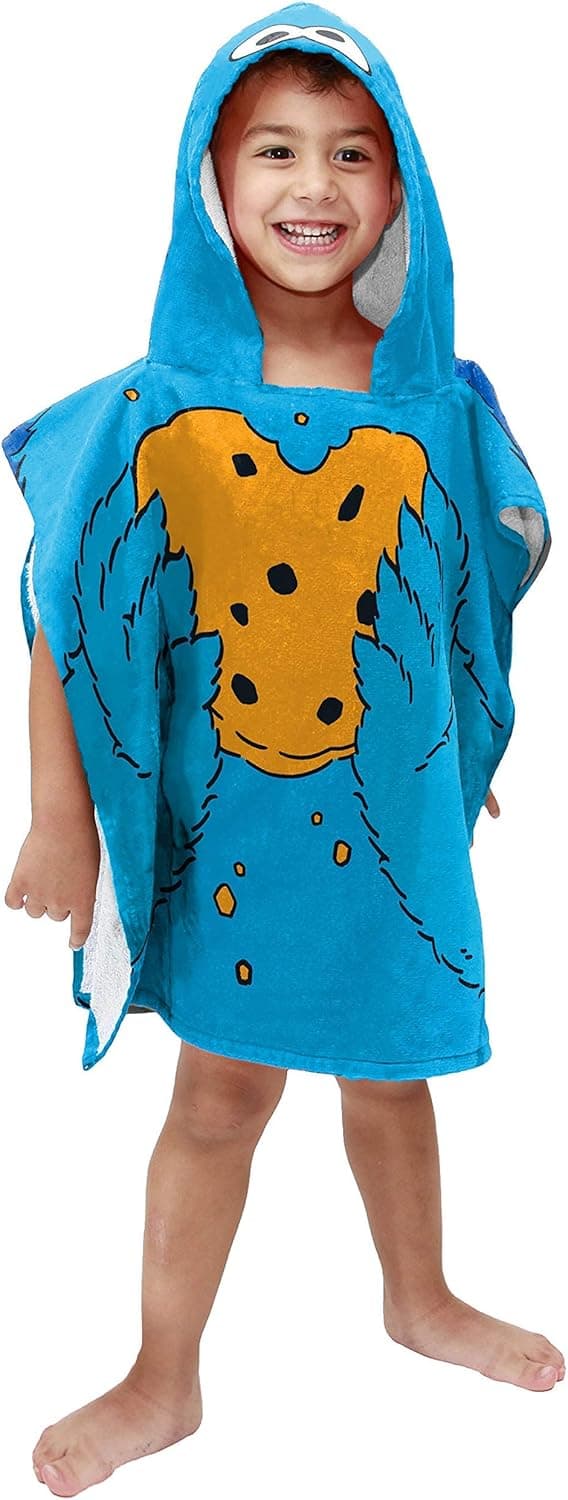 Sesame Street Cookie Monster Kids Bath/Pool/Beach Hooded Poncho - Super Soft & Absorbent Cotton Towel, Measures 22 x 22 Inches (Official Sesame Street Product)