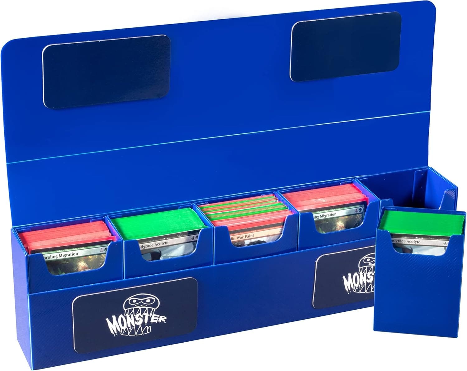Monster Magnetic Hydra Five Deck Mega Storage Box(BLUE) - with 5 Removable Deck Trays for Gaming TCGs-Compatible with Yugioh, MTG, Magic The Gathering, Pokémon - Long Lasting, Durable Construction