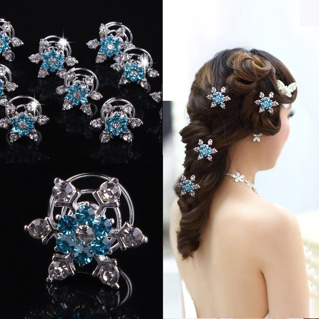 Jovono Boho Hair Clips Blue Crystal Headpieces Wedding Hair Accerssories for Women and Girls(4PCS)