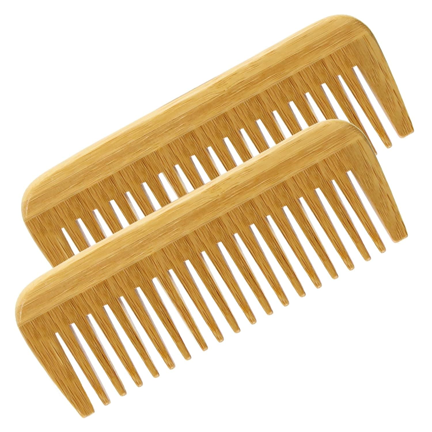 Natural Bamboo Wooden Hair Comb for Women and Men - Eco Friendly Wide Tooth Comb Detangling Curly Hair and Beard Comb For Men(2PCS)