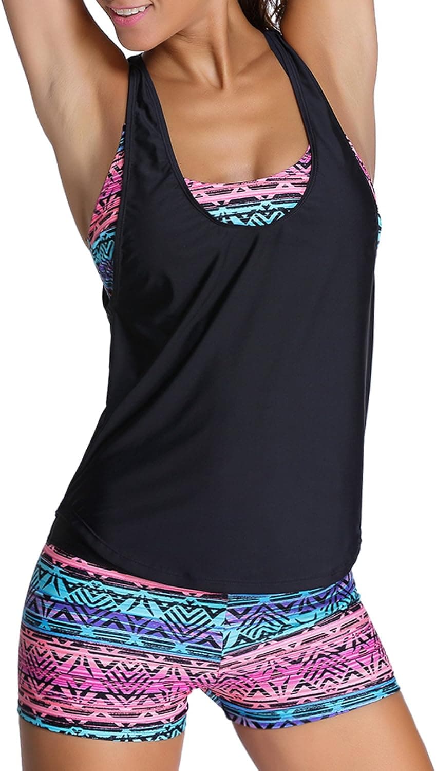Dearlovers Womens Printed Tankini Top Sets Bathing Suit Swimwear XX-Large Black-02