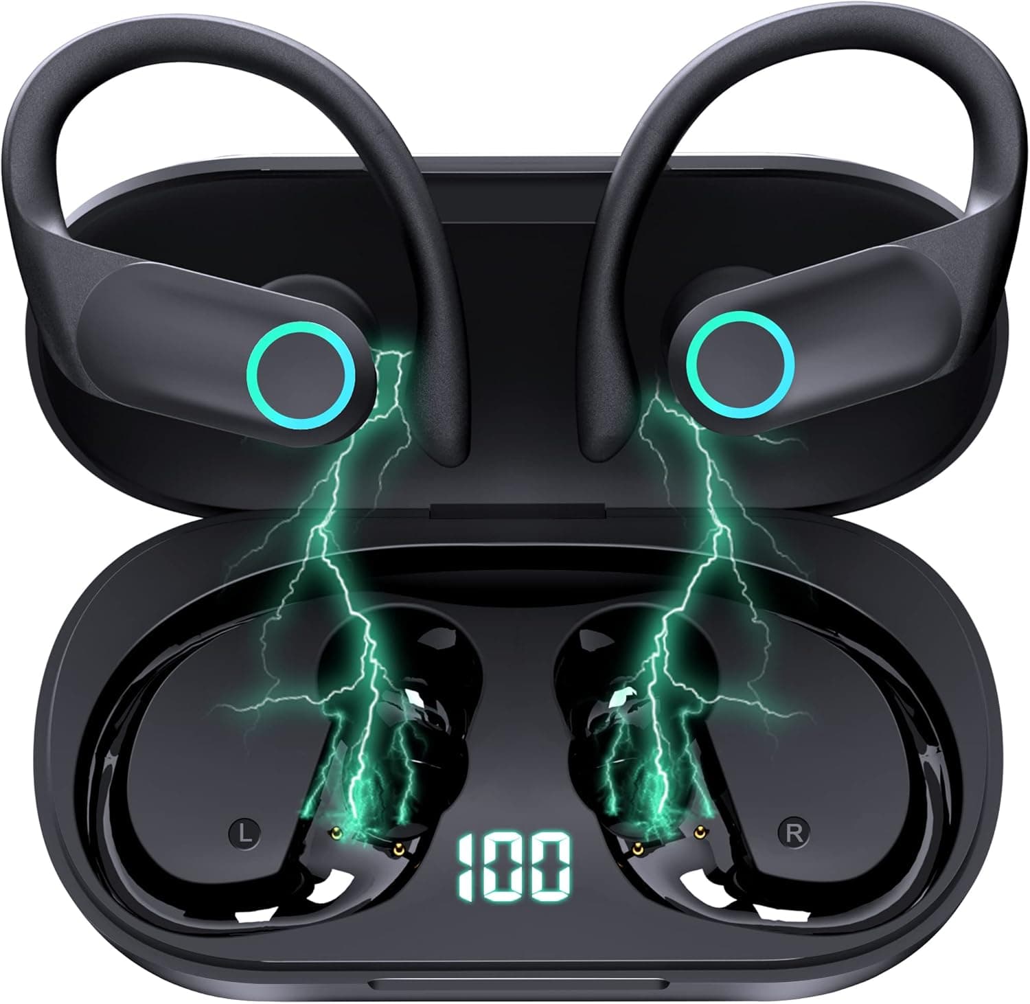 Bluetooth 5.1 Wireless Earbuds RFNAYK Wireless Sports Bluetooth Earphones IPX7 Waterproof in Over Ear Headphones with Earhooks Built-in Mic Headset for iPhone Android Running Outdoor Workout