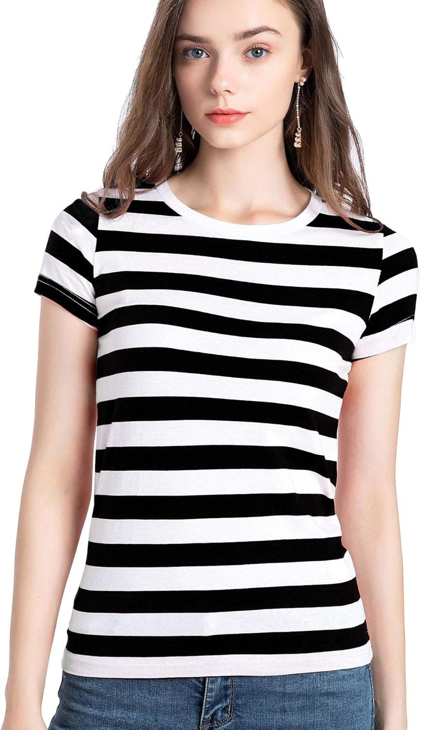 Striped T Shirts for Women Rainbow Tee Shirt Crew Neck Short Sleeve Stripes Tops
