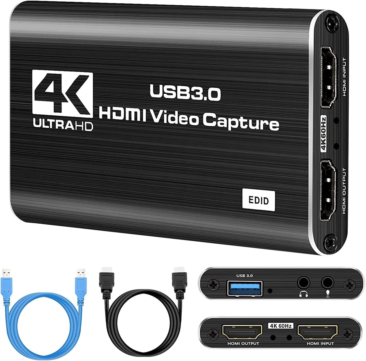 IPXOZO 4K Capture Card, 1080P HDMI Audio Video Capture Card USB 3.0 Capture Adapter Black Portable Video Converter for Gaming Streaming Live Broadcast Video Recording,Support PS4 Xbox Camcorder