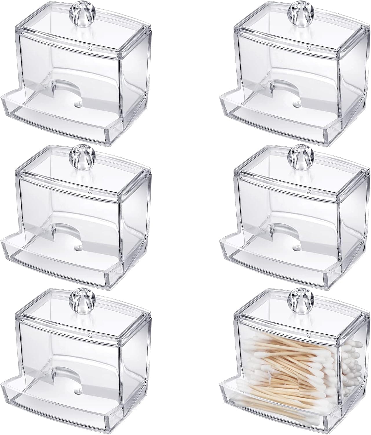 Ferraycle 6 Pieces Acrylic Holder Dispenser Acrylic Cotton Swab Holder with Lid Square Cotton Ball Holder Clear Apothecary Jar for Bathroom Containers Canister Organizer Vanity Makeup Organizer