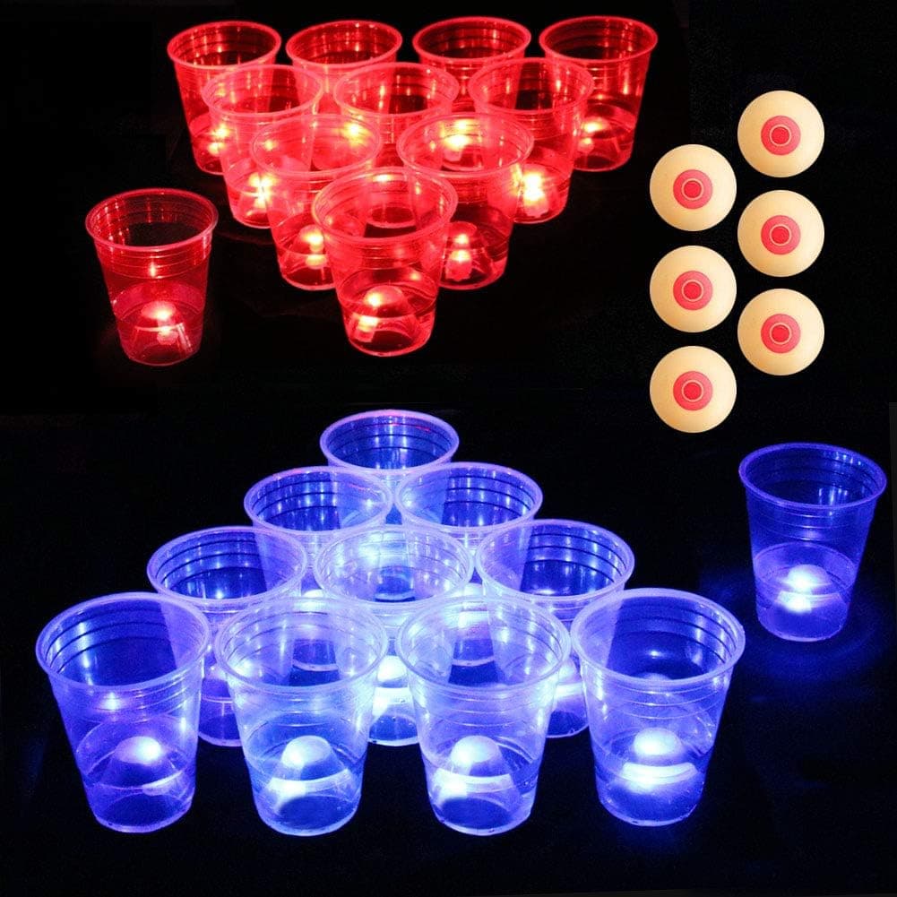Six Senses Media The Dark Beer Pong Set,Beer Pong Party Cup Set, LED Beer Pong Cups and Novelty Pong Balls,22 Set