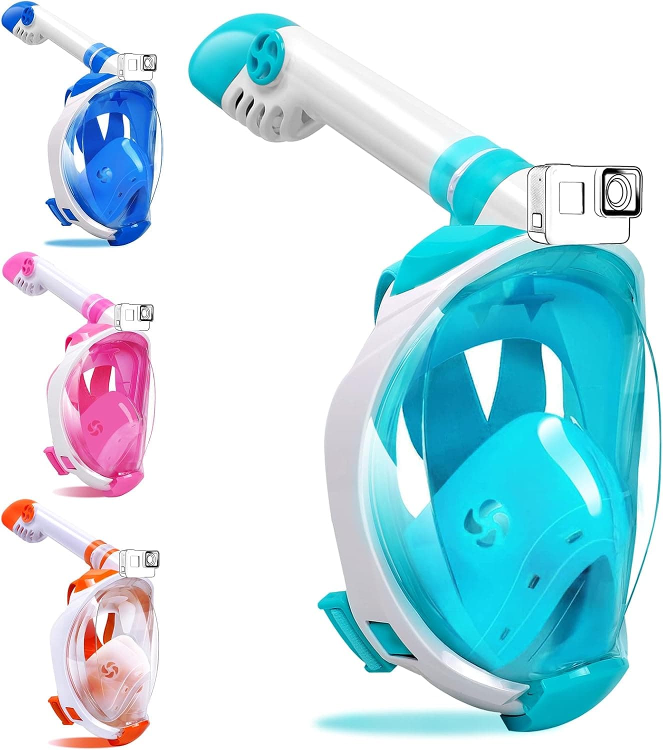 MAN NUO Full Face Snorkel Mask Kids[2021 Upgraded] Snorkeling Gear with Foldable Panoramic View&Latest System&Detachable Camera Mount,Dry Top Full Face Snorkel Set for Kids Adults