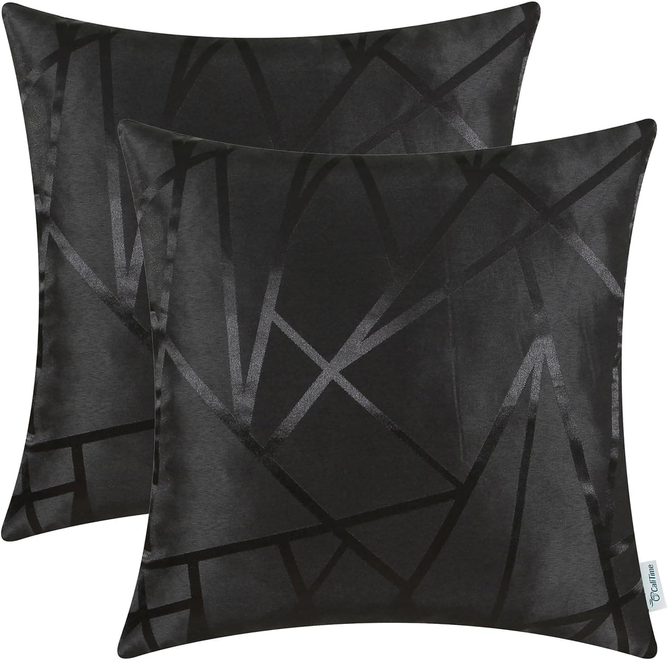 CaliTime Pack of 2 Throw Pillow Covers Cases for Couch Sofa Home Decor Modern Shining & Dull Contrast Triangles Abstract Lines Geometric 20 X 20 Inches Black