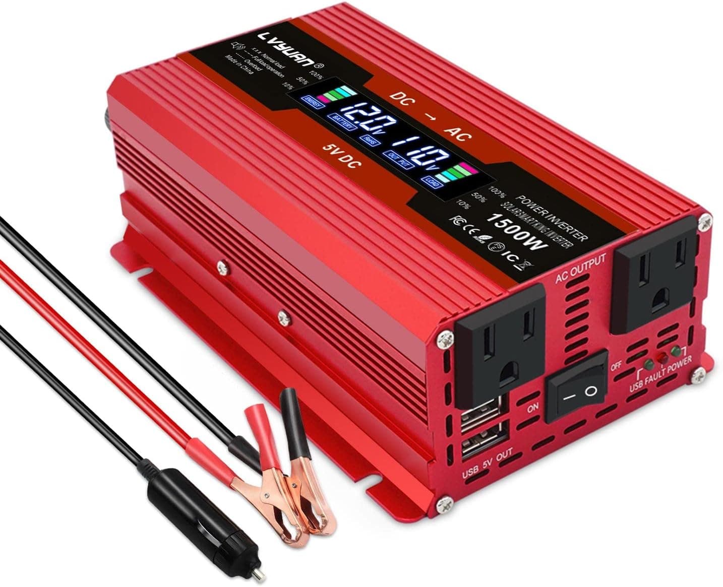 IpowerBingo 700W Car Power Inverter Dual AC Outlets and Dual USB Charging Ports DC 12V to 110V AC Car Converter with Digital Display